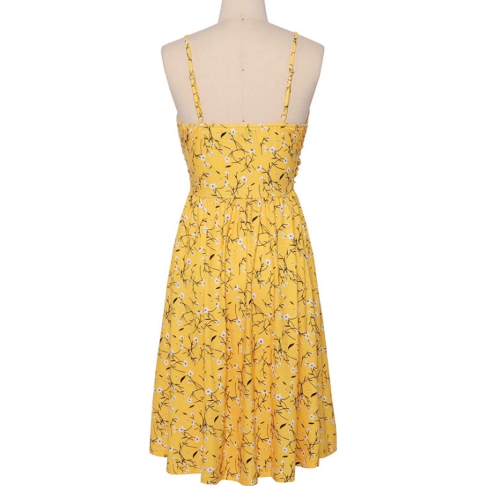 Yellow Floral Button-Front Ruched Sundress, Size XL - Picture 4 of 6